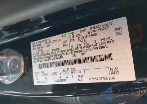 2020 Ford Escape Se from USA, damaged, VIN 1FMCU0G65LUC62679